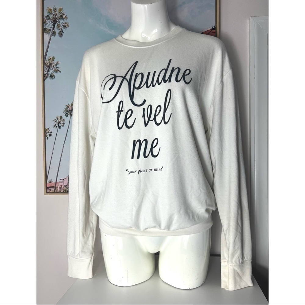 Topshop Tee & Cake Off White Graphic “Your Place or Mine” Sweatshirt Size 8